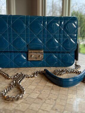 Christian Dior Miss Dior Promenade Cannage Patent Leather Crossbody Bag Blue GHW